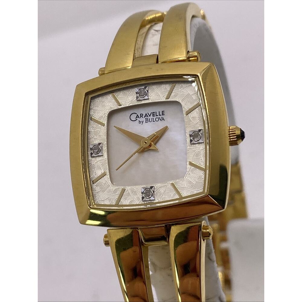 Caravelle By Bulova Womens Vintage Gold Tone Mop Dial Watch New Battery